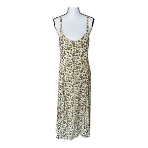 Vintage 70s ADINI Indian Viscose   Maxi Cream/Green  Floral‎ Dress Print…